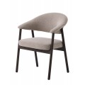 Skandinávská severská jídelní židle Bodil s čalouněným sedadlem a opěrkou se strukturovaným potahem ve světle hnědé barvě s rámem z kovu s válcovitými nožičkami v tmavé čokoládové hnědé barvě s jemnou kresbou letokruhů