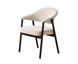 Modern&iacute; designov&aacute; j&iacute;deln&iacute; židle Bodil s čalouněn&yacute;m sedadlem a opěrkou s žinylkov&yacute;m potahem ve světl&eacute; kr&eacute;mov&eacute; barvě s konstrukc&iacute; ze dřeva v tmav&eacute;m hněd&eacute;m čokol&aacute;dov&eacute;m lakov&aacute;n&iacute;