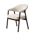 Moderní designová jídelní židle Bodil s čalouněným sedadlem a opěrkou s žinylkovým potahem ve světlé krémové barvě s konstrukcí ze dřeva v tmavém hnědém čokoládovém lakování