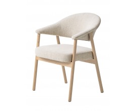 Skandinávská jídelní židle Bodil s dřevěným rámem ve světlém hnědém běleném dubovém provedení a bílým potahem 81 cm