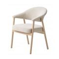Moderní masivní jídelní židle Bodil s čalouněným sedadlem a opěrkou s potahem z žinylkového mikrovlákna v krémovém bílém provedení s konstrukcí ze dřeva ve světlém hnědém designu běleného dubu