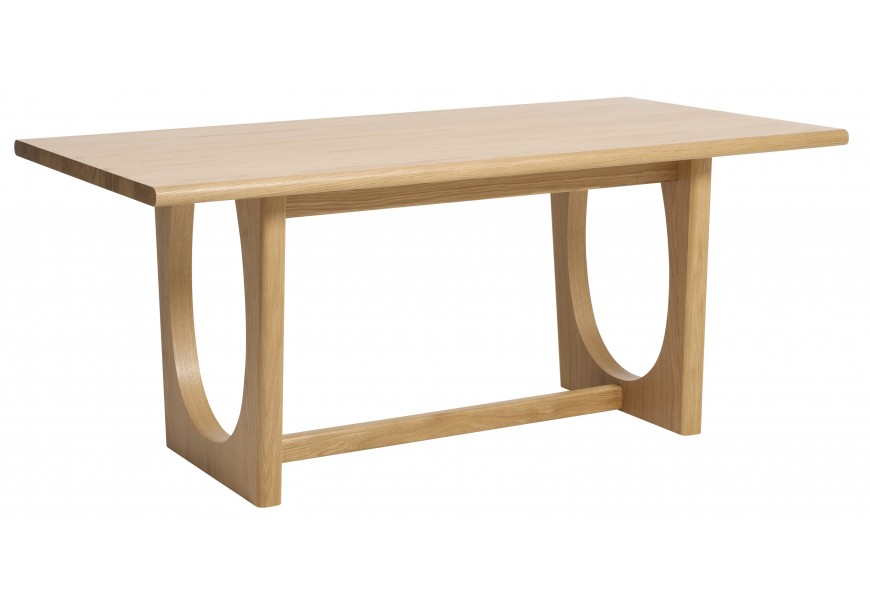 Luxusní moderní obdélníkový rozkládací jídelní stůl Osmond z dubové dýhy v přírodní světle hnědé barvě s designovýma nohama