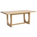 Luxusní moderní obdélníkový rozkládací jídelní stůl Osmond z dubové dýhy v přírodní světle hnědé barvě s designovýma nohama