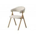 Moderní skandinávská jídelní židle Alia s čalouněným sedákem a zádovou opěrkou ve tvaru U s potahem v bílé barvě s béžovým melírovaným efektem s dřevěnou konstrukcí ve světlém hnědém naturálním dubovém provedení
