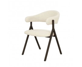 Moderní designová jídelní židle Alia s čokoládovým hnědým dřevěným rámem a čalouněním v bílé a béžové barvě 58 cm