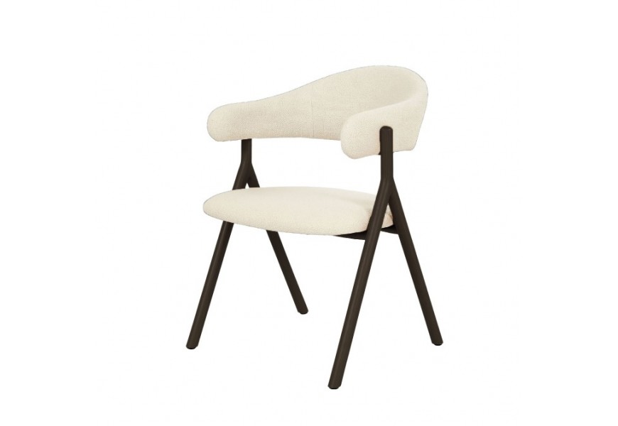 Skandinávská severská čalouněná jídelní židle Alia s dřevěnou konstrukcí v tmavém čokoládově hnědém dubovém provedení se sedátkem a opěrkou ve tvaru U s potahem s hladkým tkaním s bílo béžovým melírovaným efektem