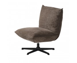 Designov&eacute; skandin&aacute;vsk&eacute; minimalistick&eacute; čalouněn&eacute; křeslo Nielsen s kovovou nohou v čern&eacute; barvě s pěti rameny a sedac&iacute; č&aacute;st&iacute; bez bočn&iacute;ch opěrek a potahem s žinylkov&eacute;ho mikrovl&aacute;kna v hněd&eacute; barva