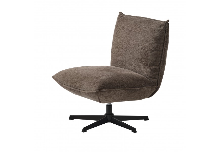 Designové skandinávské minimalistické čalouněné křeslo Nielsen s kovovou nohou v černé barvě s pěti rameny a sedací částí bez bočních opěrek a potahem s žinylkového mikrovlákna v hnědé barva