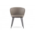 Modern&iacute; kožen&aacute; kulat&aacute; j&iacute;deln&iacute; židle Gamla s hnědosiv&yacute;m potahem v odst&iacute;nu taupe a čern&yacute;ma nohama 61 cm