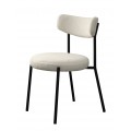 Moderní designová kulatá jídelní židle Edna s čalouněným sedákem a zádovou opěrkou s potahem z buklé v bílé barvě s konstrukcí z kovu v černé barvě