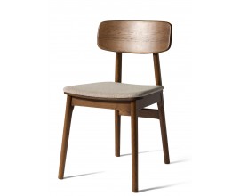 Modern&iacute; masivn&iacute; j&iacute;deln&iacute; židle Vimo s tmavou hnědou dubovou konstrukc&iacute; a b&eacute;žov&yacute;m čalouněn&yacute;m sedadlem 46 cm