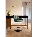 Modern&iacute; v&yacute;&scaron;kově nastaviteln&aacute; barov&aacute; židle Laerke se &scaron;alvějov&yacute;m zelen&yacute;m žinylkov&yacute;m potahem a černou nohou 99-114 cm