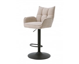 Skandin&aacute;vsk&aacute; b&eacute;žov&aacute; barov&aacute; židle Laerke s žinylkov&yacute;m potahem a opěrkami na ruce s nastavitelnou černou nohou 99-114 cm