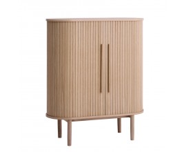 &Scaron;kandin&aacute;vska ov&aacute;lna barov&aacute; skrinka Alborg s dvojit&yacute;mi posuvn&yacute;mi dvierkami v svetlom hnedom dubovom preveden&iacute; 118 cm