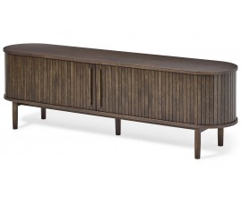 Retro oválný TV stolek Alborg s posuvnými lamelovými dvířky v tmavém hnědém dubovém provedení 180 cm