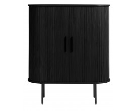 Retro ov&aacute;ln&aacute; čern&aacute; barov&aacute; skř&iacute;ňka Bornholm dvěma posuvn&yacute;mi lamelov&yacute;mi dv&iacute;řky a kovov&yacute;mi detaily 118 cm