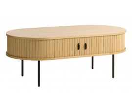 Skandin&aacute;vsk&yacute; ov&aacute;ln&yacute; konferenčn&iacute; stolek Bornholm ve světl&eacute;m hněd&eacute;m dubov&eacute;m proveden&iacute; s čern&yacute;ma nohama a &uacute;ložn&yacute;m prostorem 120 cm