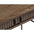 Industri&aacute;ln&iacute; psac&iacute; stůl Bornholm s lamelov&yacute;mi posuvn&yacute;mi dv&iacute;řky a čern&yacute;ma nohama v tmav&eacute;m hněd&eacute;m dubov&eacute;m proveden&iacute; 120 cm