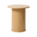 Retro světlý hnědý dubový příruční stolek Bornholm s hladkou kulatou deskou a válcovitou nohou s vertikálním lamelovým obkladem