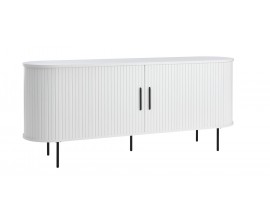 Moderní dvoudveřový příborník Bornholm oválného tvaru v bílé barvě s lamelovým reliéfem a černými detaily 180 cm