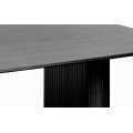 Modern&iacute; obd&eacute;ln&iacute;kov&yacute; j&iacute;deln&iacute; stůl Bornholm v čern&eacute; barvě se dvěma nohama s lamelov&yacute;m dekorem a zaoblenou siluetou 190 cm