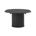 Modern&iacute; čern&yacute; j&iacute;deln&iacute; stůl Bornholm s kulatou deskou s rozkl&aacute;d&aacute;n&iacute;m na ov&aacute;lnou s lamelovou nohou v čern&eacute; barvě 120-167 cm
