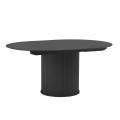 Modern&iacute; čern&yacute; j&iacute;deln&iacute; stůl Bornholm s kulatou deskou s rozkl&aacute;d&aacute;n&iacute;m na ov&aacute;lnou s lamelovou nohou v čern&eacute; barvě 120-167 cm
