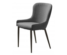 Designov&aacute; modern&iacute; j&iacute;deln&iacute; židle Shariq se zaoblenou z&aacute;dovou opěrkou a potahem z bukl&eacute; v tmavě &scaron;ed&eacute; barvě s čern&yacute;ma nohama z kovu