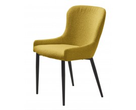 Modern&iacute; bukl&eacute; čalouněn&aacute; žlut&aacute; židle Shariq s elegantn&iacute; zaoblenou opěrkou a čern&yacute;mi v&aacute;lcov&yacute;mi nohami z kovu v čern&eacute; barvě