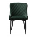 Modern&iacute; sametov&aacute; židle Shariq s tmav&yacute;m zelen&yacute;m potahem s diamantov&yacute;m pro&scaron;&iacute;v&aacute;n&iacute;m a čern&yacute;m kovov&yacute;m nohama 82 cm