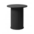 Retro černý příruční stolek Bornholm s kulatou hladkou deskou a širokou válcovitou nohou s vertikálními lamelami