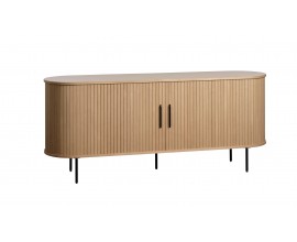 Skandin&aacute;vsk&yacute; světl&yacute; hněd&yacute; dubov&yacute; př&iacute;born&iacute;k Bornholm se dvěma posuvn&yacute;mi dv&iacute;řky s lamelami s ov&aacute;lnou vrchn&iacute; deskou 180 cm