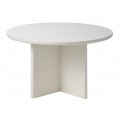 Modern&iacute; kulat&yacute; konferenčn&iacute; stolek Hvidea s podstavou ve tvaru kř&iacute;že s žebrovan&yacute;m dekorem ve světle &scaron;edo b&eacute;žov&eacute; barvě 80 cm