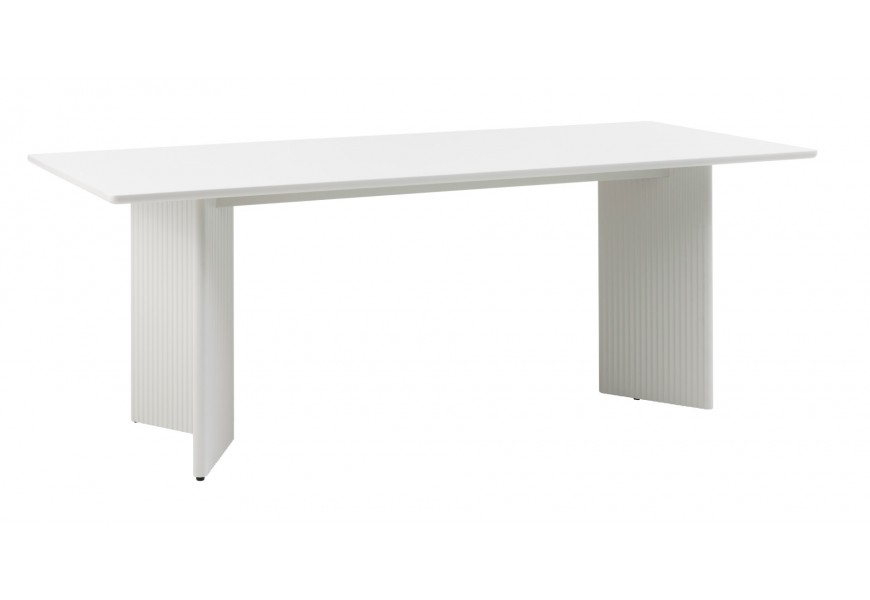 Art deco šedo béžový jídelní stůl Hvidea s obdélníkovou vrchní deskou se zaoblenými rohy se dvěma nohama s půdorysem ve tvaru V s vertikálním drážkováním