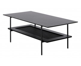 Industri&aacute;ln&iacute; obd&eacute;ln&iacute;kov&yacute; čern&yacute; konferenčn&iacute; stolek Malmo s polic&iacute; s v&iacute;deňsk&yacute;m ratanov&yacute;m v&yacute;pletem a kovov&yacute;mi nohama 110 cm