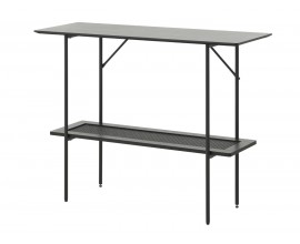 Industri&aacute;ln&iacute; modern&iacute; čern&yacute; konzolov&yacute; stolek Malmo s obd&eacute;ln&iacute;kovou deskou a polic&iacute; s ratanov&yacute;m v&iacute;deňsk&yacute;m v&yacute;pletem 100 cm