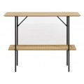Modern&iacute; konzolov&yacute; stolek Malmo se světlou hnědou deskou s dubov&yacute;m dekorem a ratanovou polic&iacute; s čern&yacute;m kovov&yacute;m r&aacute;mem 100 cm