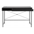Industri&aacute;ln&iacute; čern&yacute; psac&iacute; stůl Malmo s obd&eacute;ln&iacute;kovou deskou a &uacute;ložn&yacute;m prostorem se z&aacute;suvkou a polic&iacute; s kovov&yacute;ma nohama 120 cm