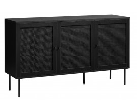 Industri&aacute;ln&iacute; retro čern&yacute; př&iacute;born&iacute;k Malmo se třemi dv&iacute;řky s ratanov&yacute;m v&iacute;deňsk&yacute;m v&yacute;pletem a kovov&yacute;mi nohami 140 cm