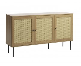 Retro tř&iacute;dveřov&yacute; př&iacute;born&iacute;k Malmo ve světl&eacute;m hněd&eacute;m dubov&eacute;m dekoru s v&iacute;deňsk&yacute;m ratanov&yacute;m v&yacute;pletem a čern&yacute;ma nohama 140 cm