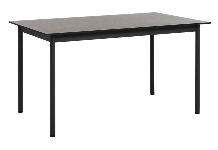 Moderní jídelní stůl Malmo v černém provedení s obdélníkovou melaminovou deskou a čtyřmi nohami z kovu