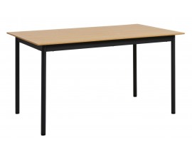 Modern&iacute; obd&eacute;ln&iacute;kov&yacute; j&iacute;deln&iacute; stůl Malmo s deskou ve světl&eacute;m hněd&eacute;m dubov&eacute;m dekoru s čern&yacute;ma kovov&yacute;mi nohami 140 cm