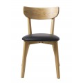 Skandin&aacute;vsk&aacute; masivn&iacute; j&iacute;deln&iacute; židle Vitro se světl&yacute;m hněd&yacute;m dubov&yacute;m r&aacute;mem a čern&yacute;m kožen&yacute;m sedadlem 82 cm