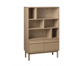 Skandin&aacute;vsk&aacute; knihovna Petrona s dvoudveřovou skř&iacute;ňkou a &scaron;esti asymetrick&yacute;mi policemi v dubov&eacute;m hněd&eacute;m proveden&iacute; 140 cm