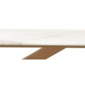 Modern&iacute; obd&eacute;ln&iacute;kov&yacute; j&iacute;deln&iacute; stůl Alina s keramickou deskou s designem b&iacute;l&eacute;ho mramoru a dubov&yacute;m hněd&yacute;ma nohama 160 cm