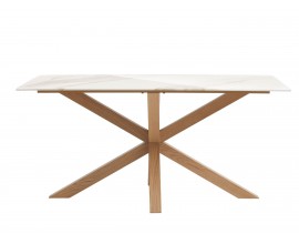 Modern&iacute; obd&eacute;ln&iacute;kov&yacute; j&iacute;deln&iacute; stůl Alina s keramickou deskou s designem b&iacute;l&eacute;ho mramoru a dubov&yacute;m hněd&yacute;ma nohama 160 cm