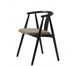 Luxusn&iacute; skandin&aacute;vsk&aacute; masivn&iacute; j&iacute;deln&iacute; židle Cordel s obd&eacute;ln&iacute;kov&yacute;m čalouněn&yacute;m sed&aacute;kem s mel&iacute;rovan&yacute;m potahem s hněd&eacute; a &scaron;ed&eacute; barvě s konstrukc&iacute; z dubov&eacute;ho dřeva v čern&eacute;m proveden&iacute; s opěradlem ve tvaru U se &scaron;ikm&yacute;ma nohama