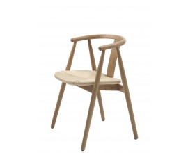 Luxusn&iacute; modern&iacute; masivn&iacute; j&iacute;deln&iacute; židle Cordel s dubovou konstrukc&iacute; s př&iacute;rodn&iacute; světl&eacute; hněd&eacute; barvě s přiznanou kresbou letokruhů s opěrkou ve tvaru U se se&scaron;ikmen&yacute;ma nohama a sedadlem s pap&iacute;rov&yacute;m kordov&yacute;m v&yacute;pletem ve světl&eacute; b&eacute;žov&eacute; barvě