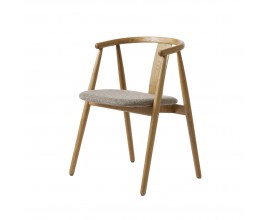 Luxusn&iacute; modern&iacute; masivn&iacute; j&iacute;deln&iacute; židle Cordel se světlou hnědou dubovou konstrukc&iacute; s přiznanou kresbou letokruhů s opěrkou ve tvaru U a &scaron;ikm&yacute;ma nohama s čalouněn&yacute;m sedadlem s mel&iacute;rovan&yacute;m potahem v hnědo&scaron;ed&eacute; barvě