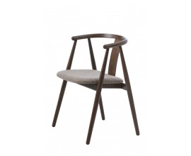 Luxusn&iacute; modern&iacute; masivn&iacute; j&iacute;deln&iacute; židle Cordel s čalouněn&iacute;m a mel&iacute;rovan&yacute;m potahem s odst&iacute;nech hněd&eacute; a &scaron;ed&eacute; z konstrukc&iacute; z dubov&eacute;ho dřeva v tmav&eacute;m hněd&eacute;m lakov&aacute;n&iacute; se &scaron;ikm&yacute;ma nohama a opěrkou ve tvaru U